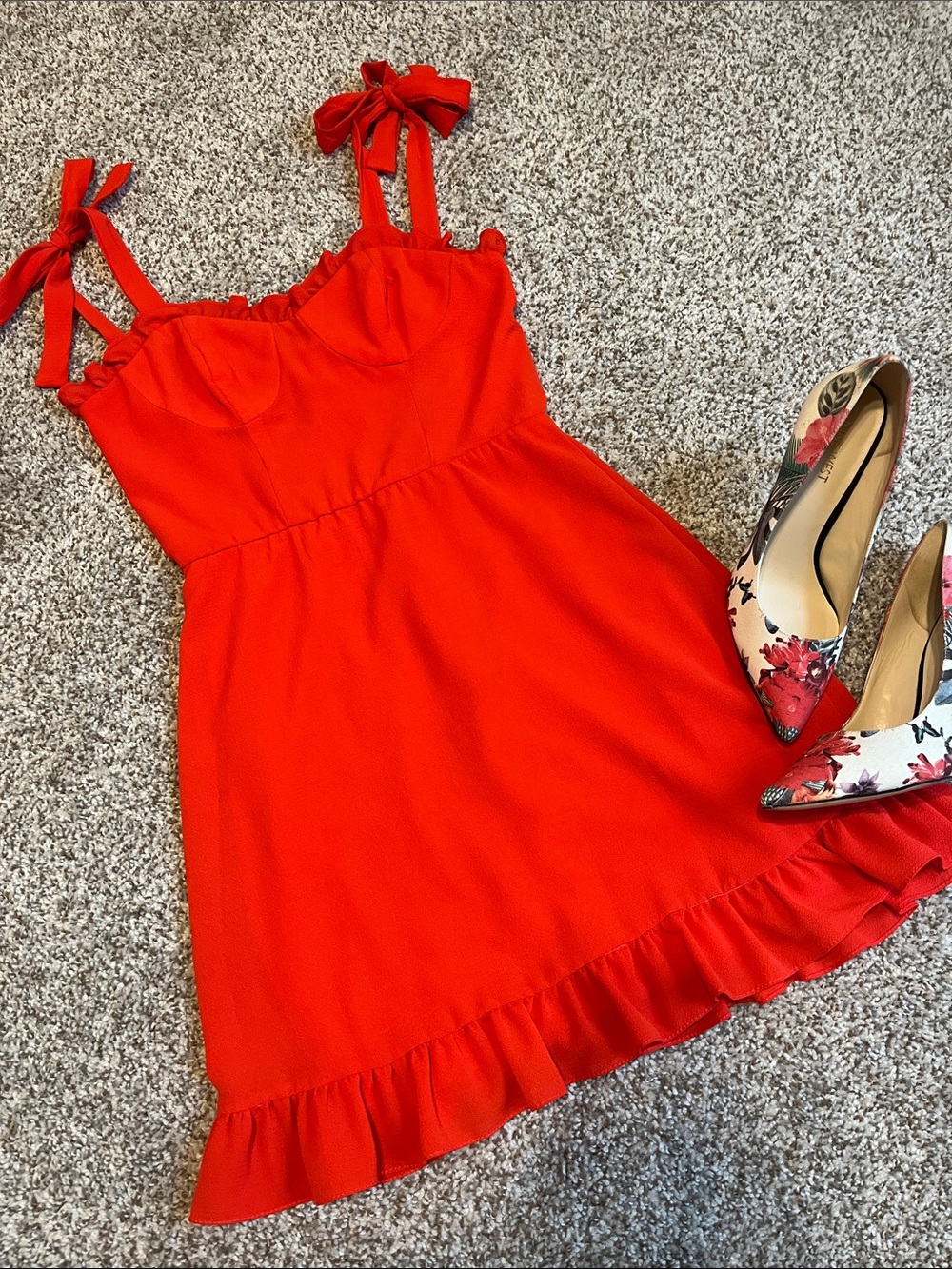 B. Darlin Red Smocked Bodice Ruffle Dress